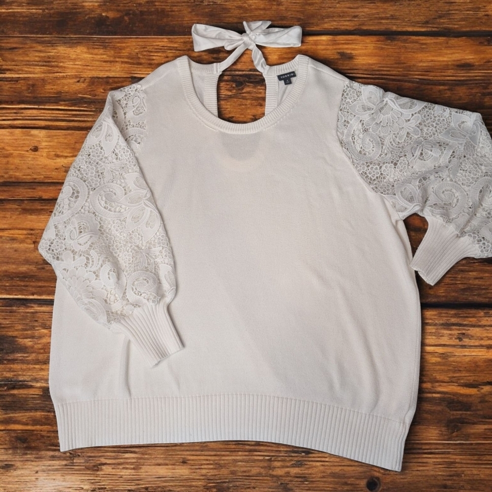 Torrid White Lace Sleeve Sweatshirt